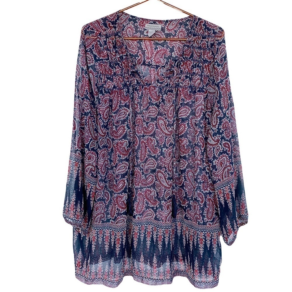 Cost Plus World Market Navy & Red Paisley Boho Tunic